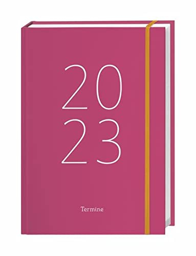 Tages-Kalenderbuch A6 2023. Pinker Terminkalender mit Schulferien und Feiertagen. Buch-Kalender mit Lesebändchen und Gummiband. Taschenkalender 2023 zum Planen von Terminen