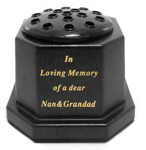 Black topped In loving memory of a dear Nan & Grandad memorial pot/grave vase