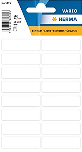 HERMA 3739 Vielzweck-Etiketten, 112 Stück, 13 x 40 mm, 16 pro Bogen, selbstklebend, Haushaltsetiketten zum Beschriften für Kalender Planer Basteln, matt, blanko Papier Klebeetiketten Aufkleber, weiß