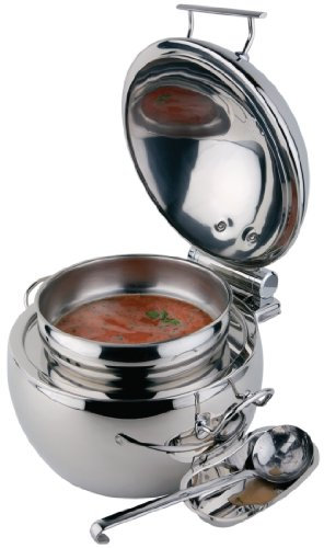APS 12.399 GLOBE Edelstahl poliert Suppenschüssel für Induktions-Platte, Set Pfanne, 1 Brennerhalter, Deckel und Hitzebeständige Griffe, Ø 48 x 32 cm, 10 ltr