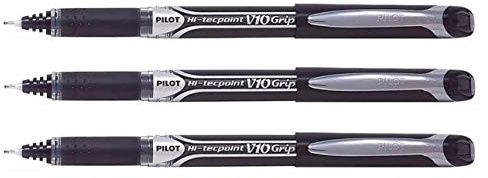 Pilot V10 Grip Hi-tecpoint Liquid Ink Rollerball Pen 1.0 mm Tip Set of 3 - Black