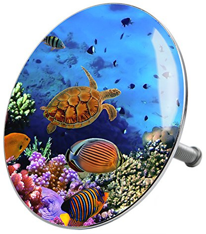 Sanilo Badewannenstöpsel Ocean, Stöpsel für die Badewannen deckt den kompletten Abflussbereich ab, universal mit Motiv
