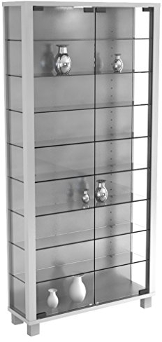 VCM Glasvitrine stehend | Vitrine Glas mit ESG-Sicherheitsglas | Maße ca.H. 113 x B. 59 x T. 18 cm | Standvitrine Glas | Modern und platzsparend | Glas Vitrinenschrank – Lumo Maxi
