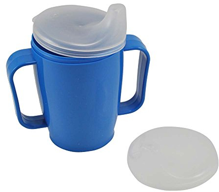 Schnabelbecher, tasse, Trinktasse mit Griff + 2 Deckel 4+12 mm, 250ml, blau