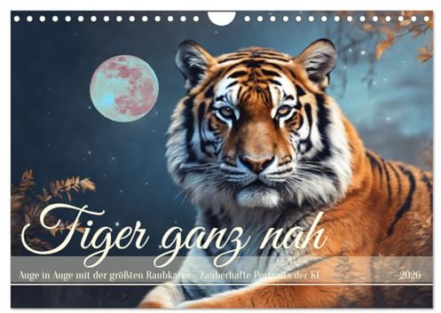 Tiger ganz nah (Wandkalender 2026 DIN A4 quer), CALVENDO Monatskalender: Auge in Auge mit der größten Raubkatze - Zauberhafte Portraits der KI (CALVENDO Tiere)