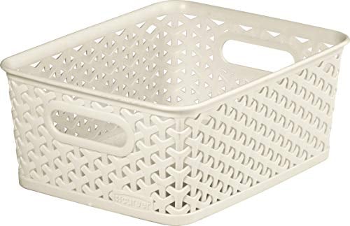 Curver My Style Rattan Effect Kitchen, Living room, Bathroom, Bedroom, Utility Medium Rectangular Storage Basket 12 Litres - Vintage Cream White