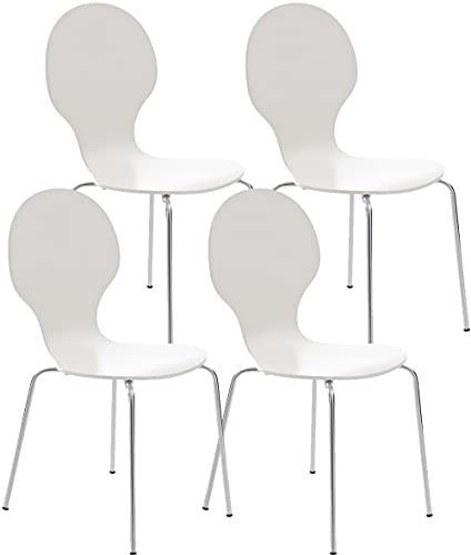 CLP 4X Stapelstuhl Diego l Ergonomisch geformter Konferenzstuhl mit Holzsitz und Metallgestell I Stapelbarer Stuhl mit pflegeleichter Sitzfläche, Farbe:weiß
