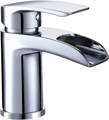 HAPILIFE 10 ans Garantie Design Robinet de Lavabo Salle de bain Mitigeur d'évier Mode Cascade en Laiton Solide Chromé