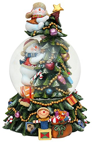 Dekohelden24 XL Schneekugel, Tannenbaum mit Spielwerk, L/B/H 13 x 13 x 18 cm Kugel Ø 10 cm