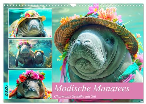 Modische Manatees. Charmante Seekühe mit Stil (Wandkalender 2026 DIN A3 quer), CALVENDO Monatskalender: Die trendige Seite der liebenswerten Dugongs! (CALVENDO Tiere)
