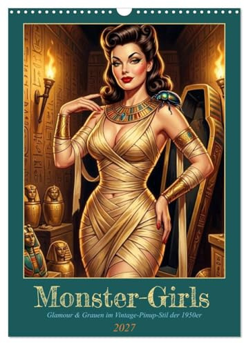 Monster-Girls (Wandkalender 2027 DIN A3 hoch), CALVENDO Monatskalender: Glamour & Grauen im Vintage-Pinup-Stil der 1950er (CALVENDO Spass)