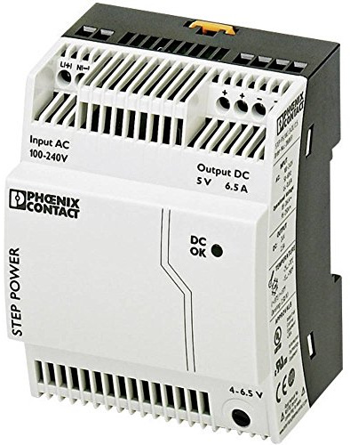 PHOENIX CONTACT STEP-PS/1AC/5DC/6.5 Primär Getaktete STEP POWER Stromversorgung zur Tragschienenmontage, 1-phasig Eingang, 5 V DC / 6,5 A Ausgang