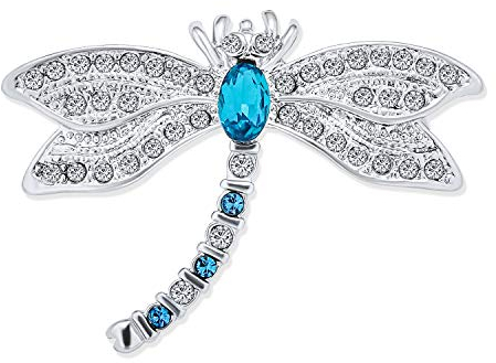 Broche Libellule Luciole En Saphir Simulé Cz Bleu Pour Femmes En Laiton Plaqué Rhodium Avec Motif Insecte De Jardin En Zircon Cubique