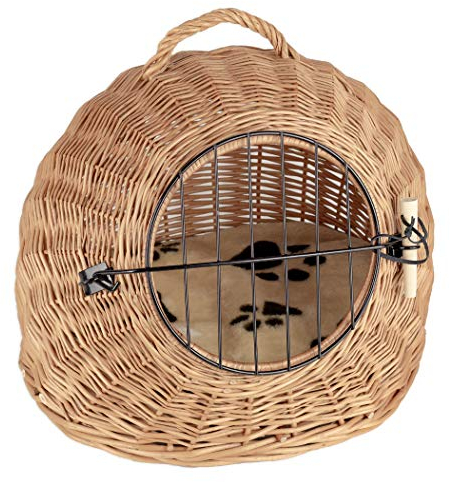 Tigana - Korbhöhle Transportkorb Transporthöhle Katzenhöhle aus Weide 45 cm Natur (+ Kissen in Beige)