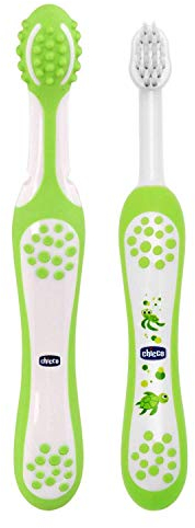Chicco 00006961000000 Trainingzahnbürste-Set, Enthält Zahnbürste Und Massagebürste, 4M+, grün