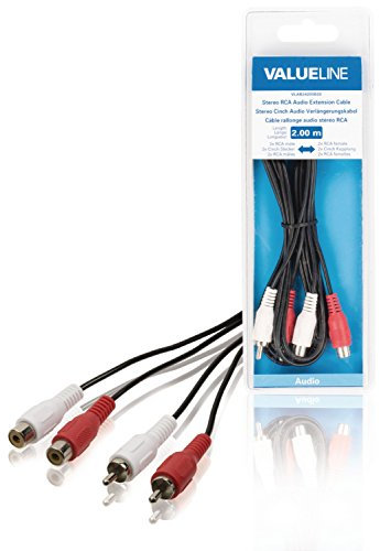 Valueline VLAB24205B20 Câble Rallonge Audio Stéréo 2 X RCA Mâle-Femelle 2 m Noir