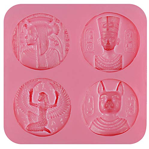 Altes Ägypten Silikonform, runde Epoxidharz Formen für Tortendeko, Schmuck, Schokolade, Ohrringe, Anhänger, Polymer Ton, DIY Handwerk, Pharao, 4 Muster, Fertigdurchmesser:3.6cm