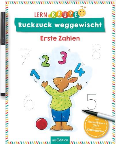 Lernraupe – Ruckzuck weggewischt! Erste Zahlen: Mit abwischbarem Stift | Lernheft mit Rätseln zum Immer-wieder-Machen | ab 3 Jahren