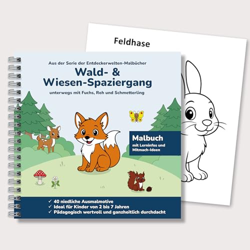 Premium Malbuch Tiere für Kinder 2–7 Jahre | Waldtiere & Natur | 40 große Motive mit Lerninfos & Mitmach-Aufgaben | hochwertiges und pädagogisch wertvolles Ausmalbuch | MALISE Entdeckerwelten