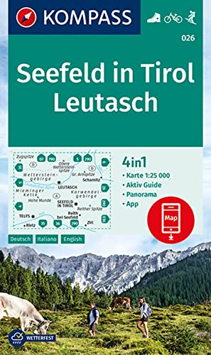 KOMPASS Wanderkarte 026 Seefeld in Tirol, Leutasch 1:25.000: 4in1 Wanderkarte, mit Aktiv Guide und Panorama inklusive Karte zur offline Verwendung in der KOMPASS-App. Fahrradfahren. Skitouren.