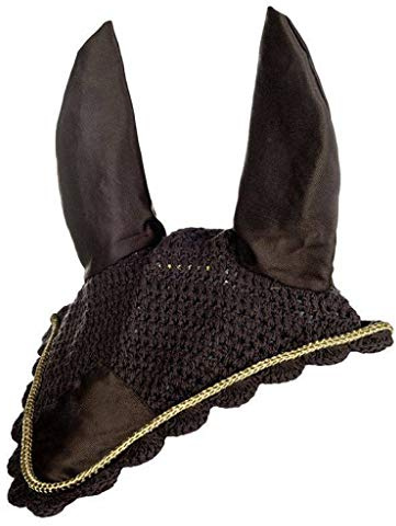 HKM 3387 fly cover, insect protection, fly protection, ear protection, dark brown/gold, thoroughbred