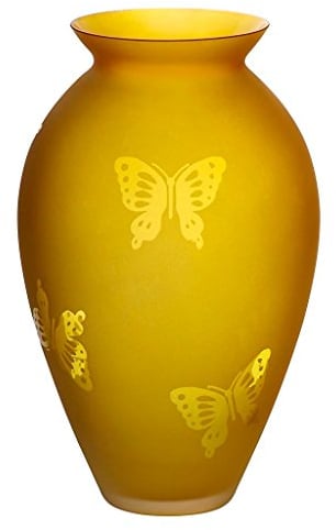 CRISTALICA Blumenvase Bouquet Vase Glas Vase Lemon Butterfly Gelb Orange 25 cm Tischvase Tischdeko Hochzeitdeko