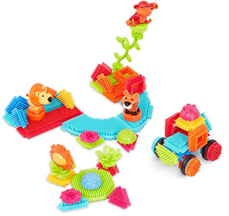 Bristle Blocks 54 Teile Bausteine Dschungel Figuren Set – Lernspielzeug Bauklötze mit Borsten, Motorikspielzeug – Kinder und Baby Spielzeug ab 2 Jahren