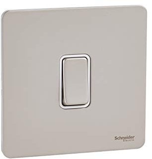 Schneider Electric Ultimate Screwless Flat Plate - Single Intermediate 2 Way Light Switch, 16AX, GU1414WPN, Pearl Nickel with White Insert