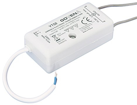 0W - 50W Dimmable Electronic Transformer YT50 - low voltage halogen (MR16, MR11, G4) and 12Vac LED lights; Elektronisch Dimmbar Transformator, Trafo