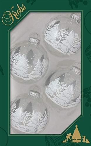 Krebs Glas Lauscha Kristall, Kugeln Dekor Winterwald 7cm