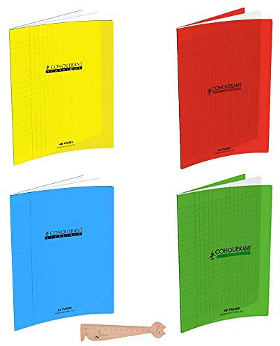 Lot De 4 Cahiers 24 x 32-48 Pages - Couverture Polypro - Grands Carreaux + 1 Index Adhésif Blumie