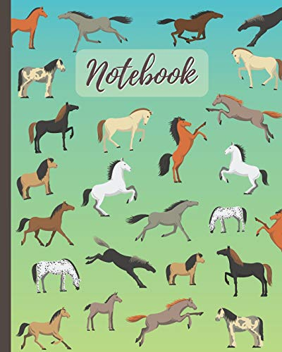Notebook: Horses Cartoon Cover - Lined Notebook, Diary, Track, Log & Journal - Cute Gift for Kids, Teens, Men, Women Who Love Horse Riding, Racing & Equestrian Sport (8 x10 120 Pages)