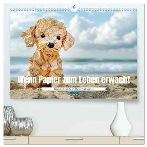 Wenn Papier zum Leben erwacht (hochwertiger Premium Wandkalender 2026 DIN A2 quer), Kunstdruck in Hochglanz: Unsere Hunde in Papierfaltkunst (CALVENDO Hobbys)