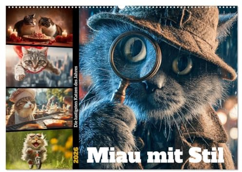 Miau mit Stil (Wandkalender 2026 DIN A2 quer), CALVENDO Monatskalender: Dieser kalender zeigt, was passiert, wenn Samtpfoten in verrückte Situationen ... DJ oder sogar als Superheld! (CALVENDO Tiere)