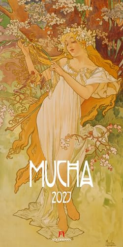 Alfons Mucha Kalender 2027 | Geschmackvoller Kunst-Kalender im schlanken Hochformat (33x66 cm) | Plakatkunst des Jugendsstils