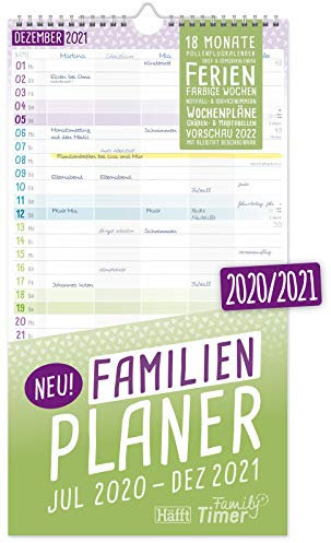 FamilienPlaner 2020/2021 mit 5 Spalten, 23 x 42 cm | Wandkalender für 18 Monate: Juli 2020 - Dezember 2021 | Familienkalender Wandplaner: Ferientermine, viele Zusatzinfos | klimaneutral & nachhaltig