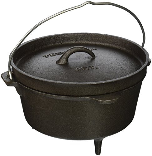 Texsport Cast Iron Dutch Oven with Legs, Lid, Dual Handles and Easy Lift Wire Handle, Black, 4 Quart