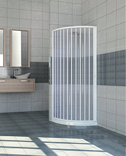 Mampara ducha semi-circular extensible en PVC apertura lateral, una hoja, 80 x 80 cm, Altura 185 cm, Blanco