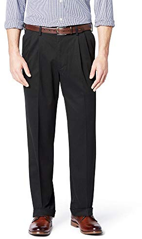 Dockers Men's Relaxed Fit Comfort Khaki Pants-Pleated, Black Metal, 38W x 29L