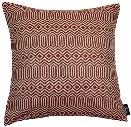 McAlister Textiles Colorado | Kissen mit Füllung in Rot | 43 x 43 cm | Gewobenes geometrisches Jaquard Muster | Ethno-Design Deko Kissen gefüllt für Sofa, Couch