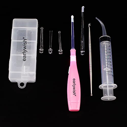 Strumenti di rimozione della pietra Tonsil Earlywish LED Light, Pink, 3 Tips + 1 Tonsillolith Pick In Acciaio Inox + 1 Irrigazione Siringa Orale Clean