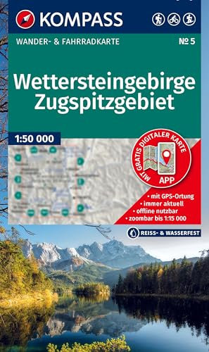 KOMPASS Wanderkarte 5 Wettersteingebirge, Zugspitzgebiet 1:50.000: Wander- und Fahrradkarte in einem - inklusive Offline-Verwendung in der KOMPASS-App. Wander-& Radwege. Skitouren. Langlaufen. Reiten.