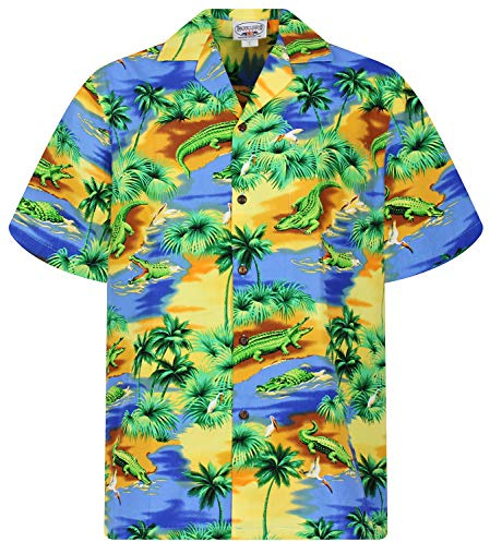 P.L.A. Pacific Legend Original Hawaiihemd, Kurzarm, Krokodile, Blau, XXL