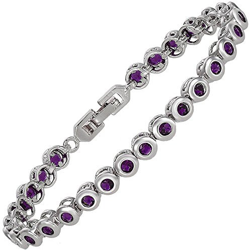 RIZILIA Taglio Rotondo Simulata Ametista Viola CZ 18K Placcato Oro Bracciale Tennis, [18cm/7inch]