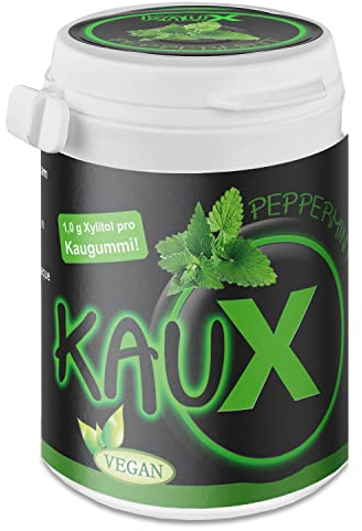 kauX Xylitol Zahnpflege-Kaugummi ohne Aspartam, Peppermint (60g=40 Stück pro Dose)