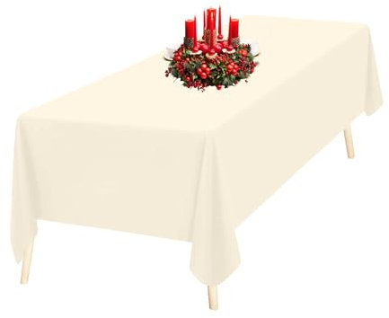 Trimming Shop Algodón Poliéster Rectangular Mantel Cubierta para Comedor & Navidad Fiesta 70 x 126 Inches (Individual) - Pack de 1, Ivory