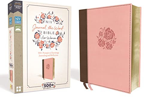 NIV, Journal the Word Bible for Women (With Space for Your Own Artwork), Leathersoft, Brown/Pink, Red Letter, Comfort Print: 500+ Prompts to Encourage Journaling and Reflection