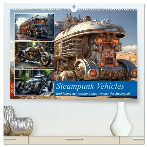 Steampunk Vehicles (hochwertiger Premium Wandkalender 2026 DIN A2 quer), Kunstdruck in Hochglanz: Willkommen in der faszinierenden Welt der ... Weise verschmelzen (CALVENDO Mobilitaet)