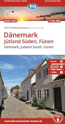 BVA ADFC Radtourenkarte Dänemark, Jütland Süden, Fünen/Denmark, Jutland South, Funen 1:150.000: reiß- und wetterfest, E-Bike geeignet, GPS-Tracks ... bis Flensburg inkl. Fünen auf einer Karte.