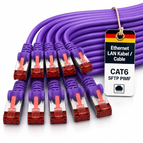 1aTTack.de Lan- Netzwerkkabel Cat6 10x 0.5m RJ45 SFTP PIMF - Violet | Ethernet-Patchkabel für Gigabit-Netzwerke – für Router, Modem, Switch, PC & Konsole mit RJ45 Stecker